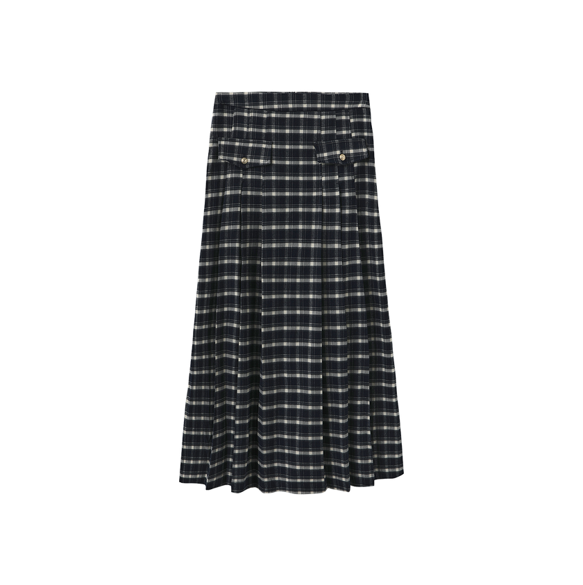 Plaid Center Pocket Pleat  Skirt