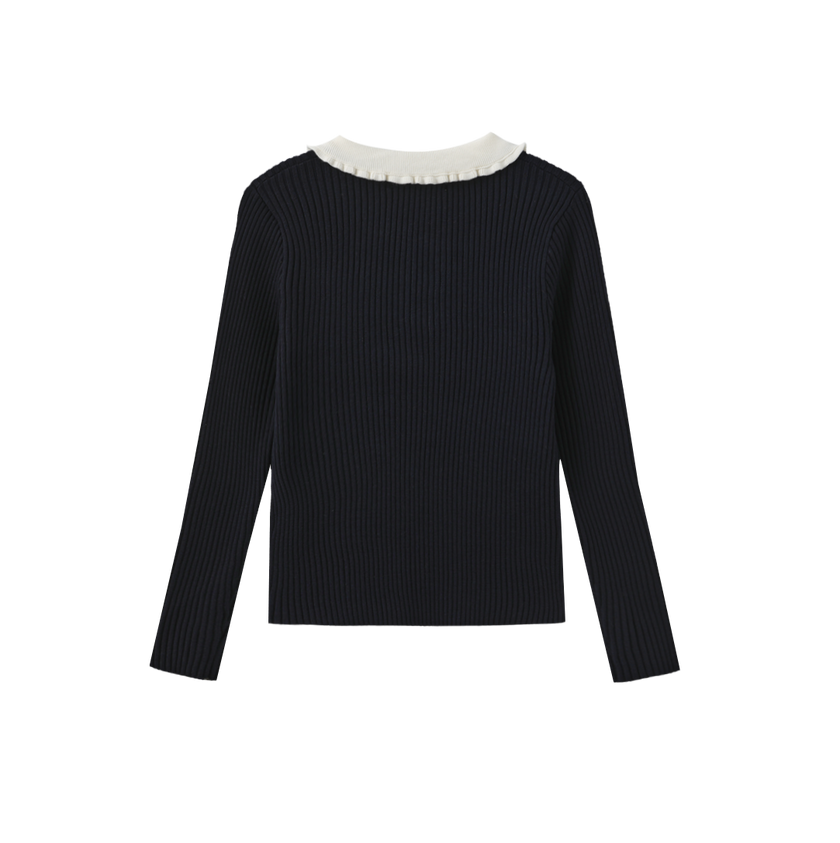 Zalli Ruffle Collar Ribbed Sweater