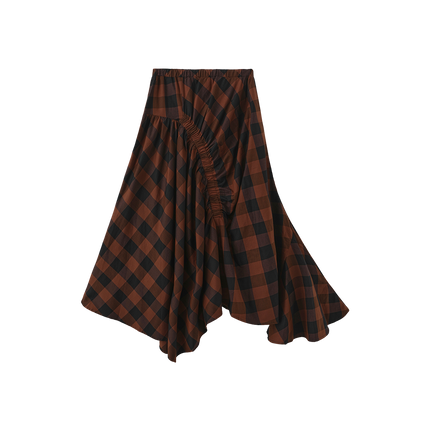 Elastic Seam Plaid Skirt