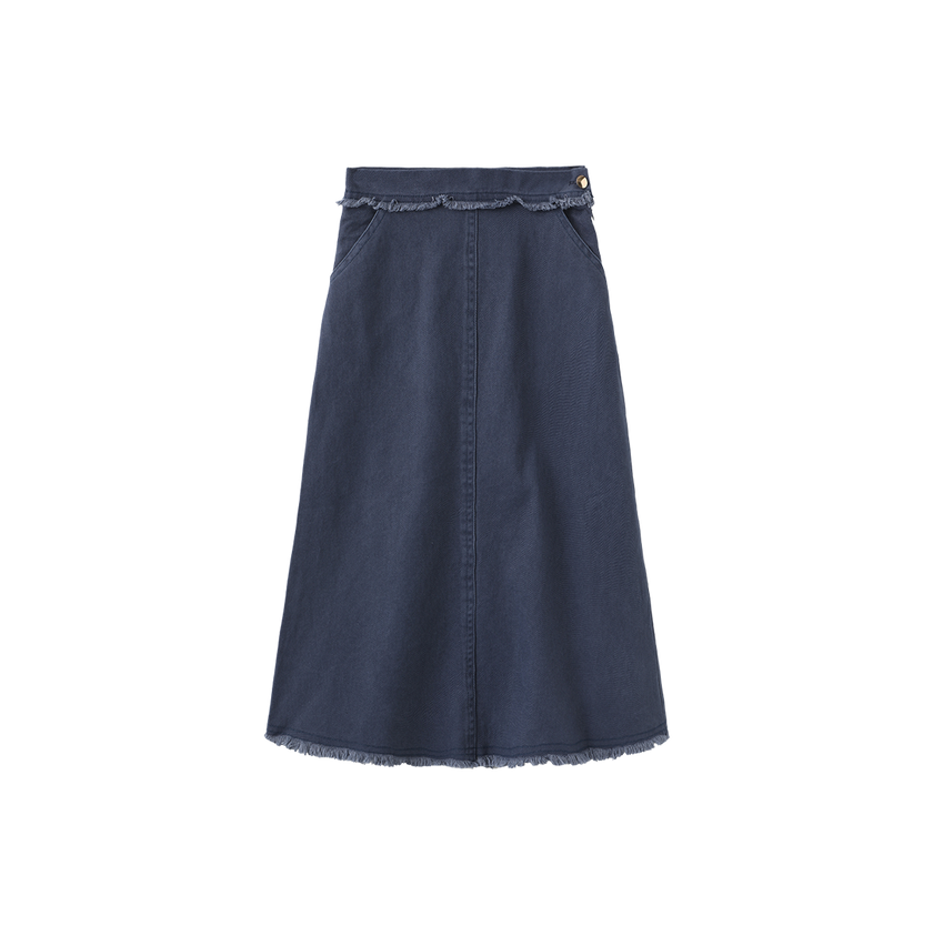 Denim Fringe Center Seam Skirt
