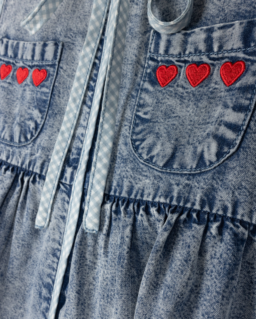 Gingham Trimmed Chambray Dress
