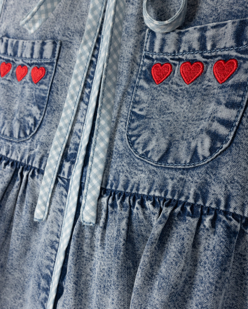 Gingham Trimmed Chambray Dress