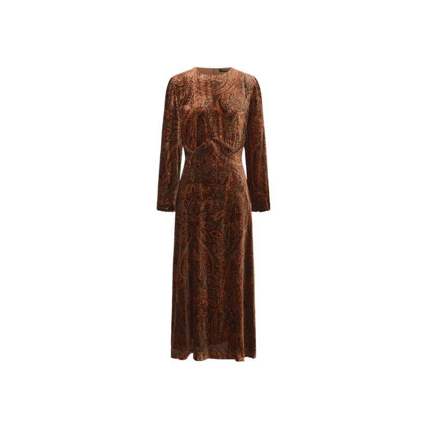 Paisley Print Curved Waist Dress