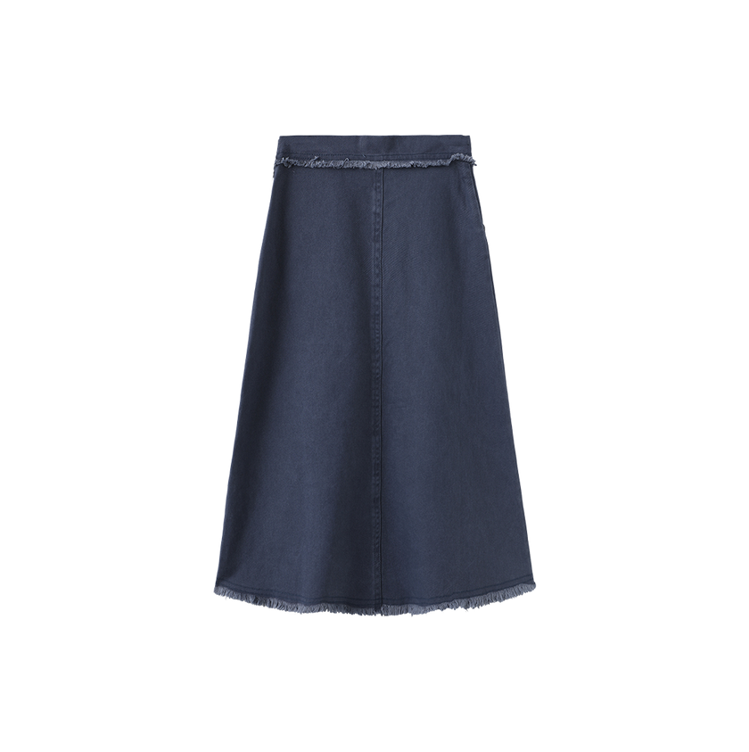 Denim Fringe Center Seam Skirt