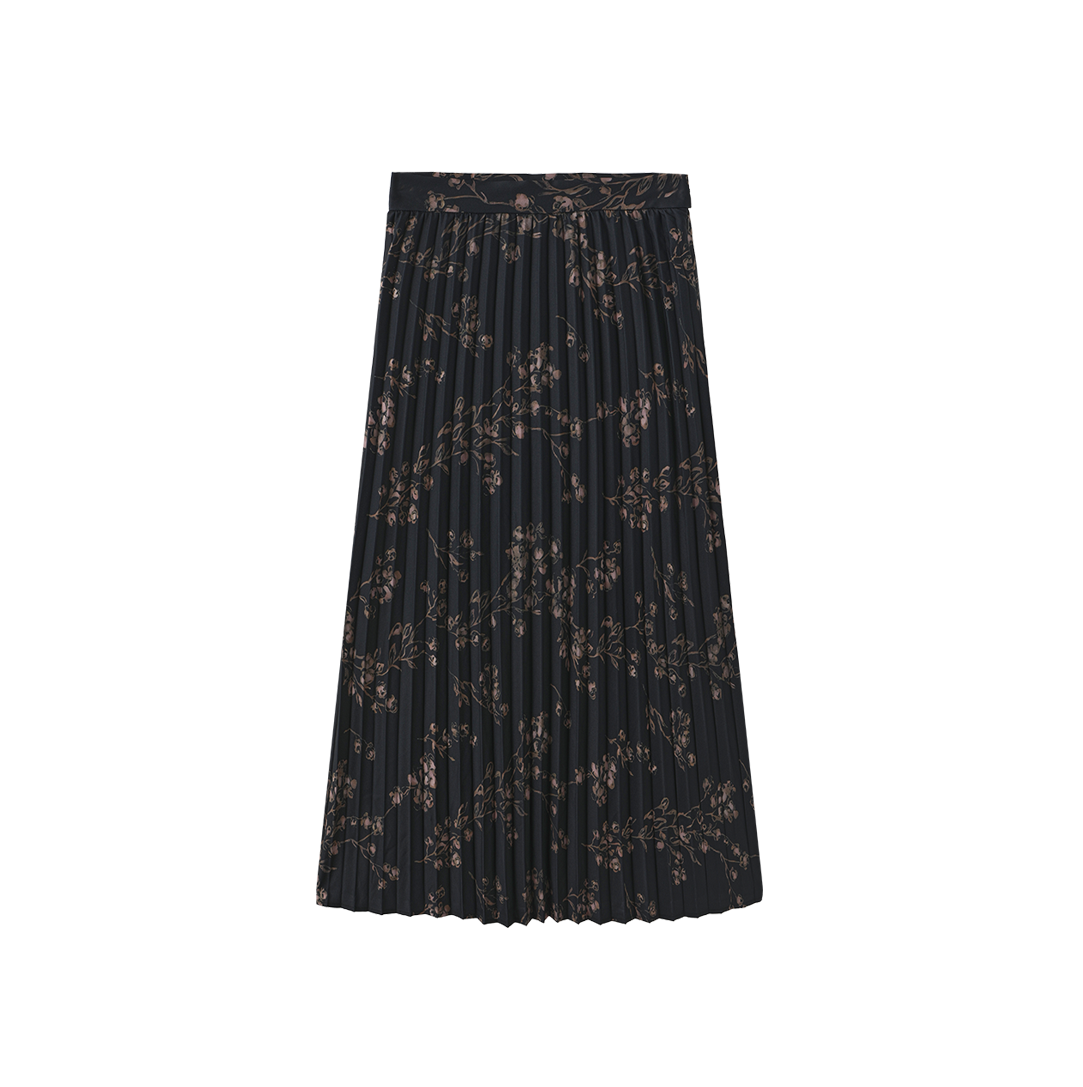 Side Button Pleated Floral Skirt