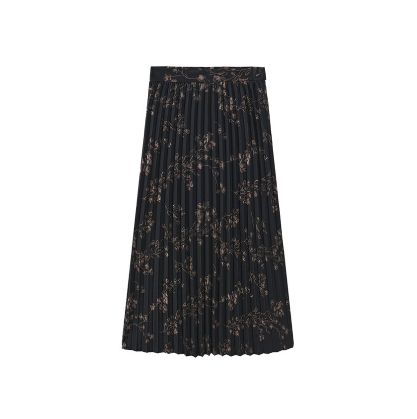 Side Button Pleated Floral Skirt