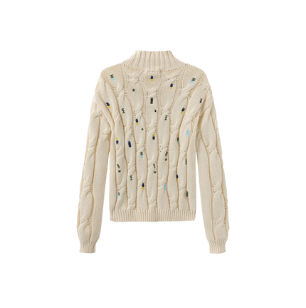 Chunky Knit Embroidered Turtleneck