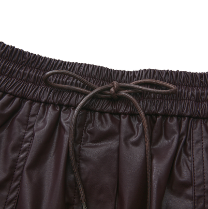 Burgundy Leather Drawstring Skirt