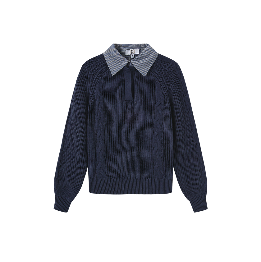 Cable Knit Stripe Collar Sweater