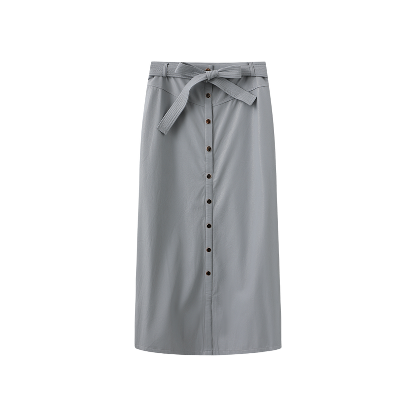 Leather Belted Button Down Skirt