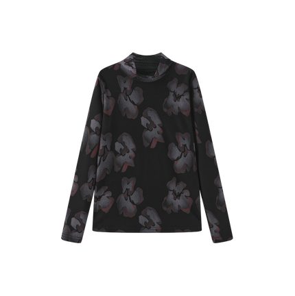 Painted Floral Mesh Mock Neck