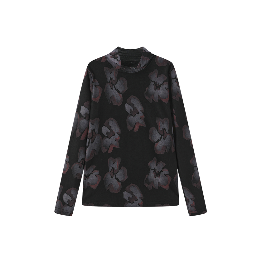 Painted Floral Mesh Mock Neck