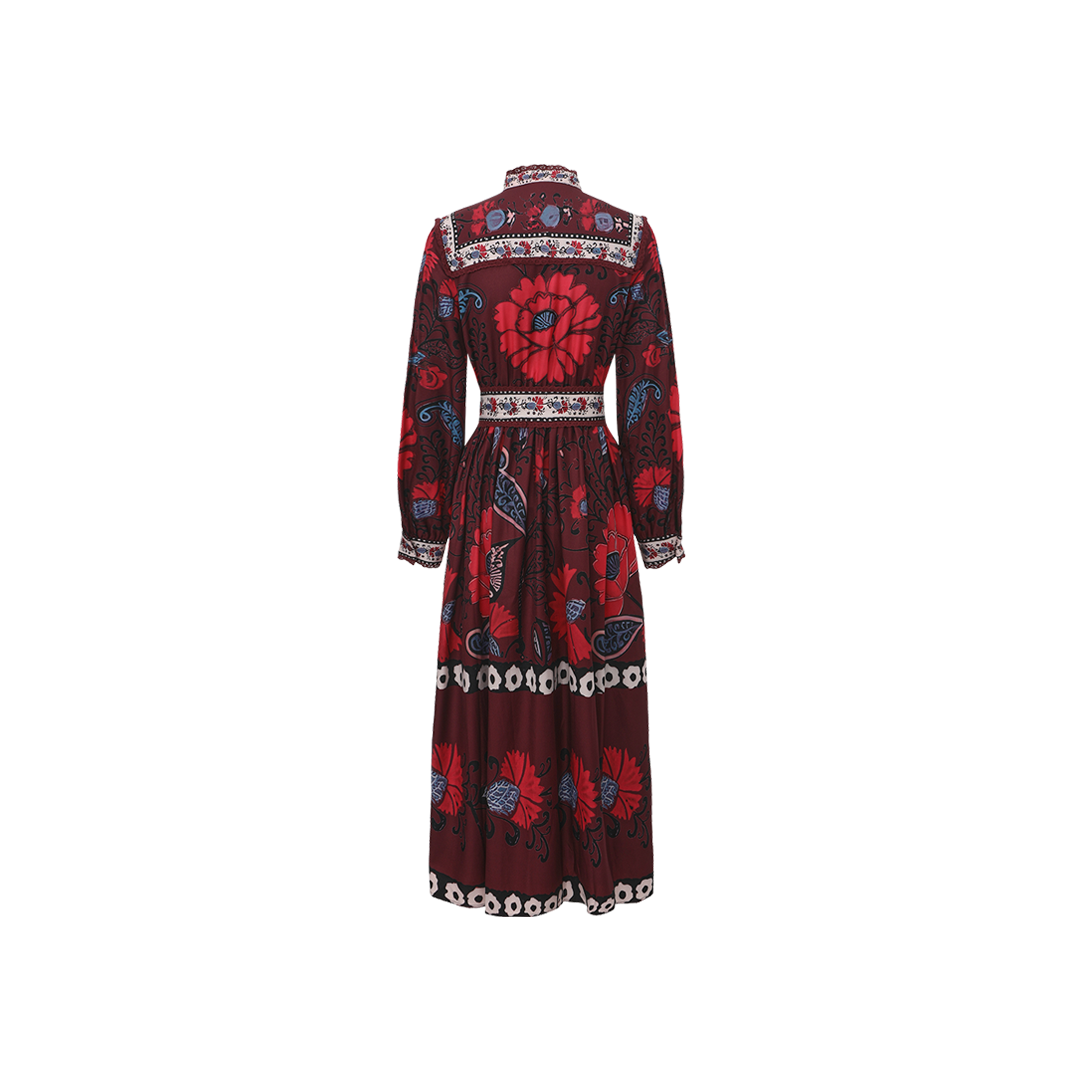 Lace Trimmed Printed Pleated Dress