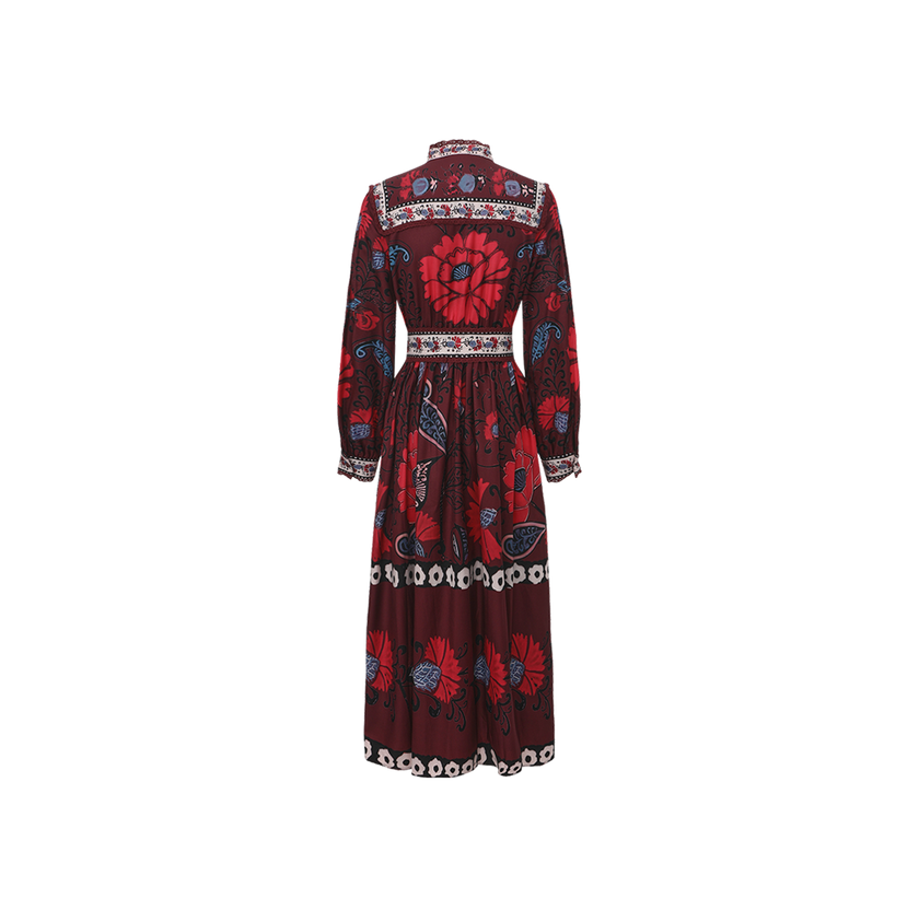 Lace Trimmed Printed Pleated Dress