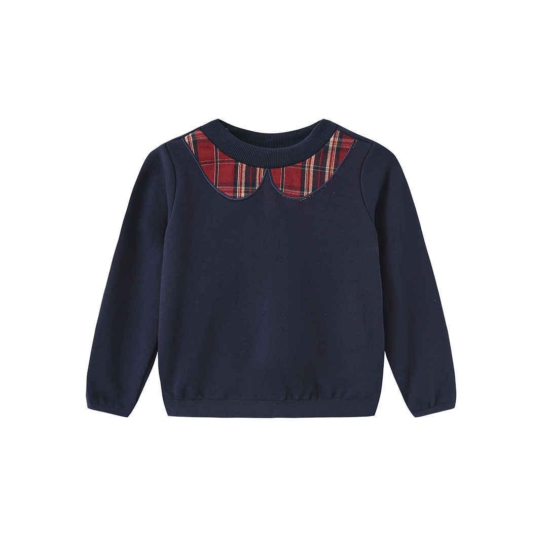 Prim Plaid Collar Sweatshirt Set