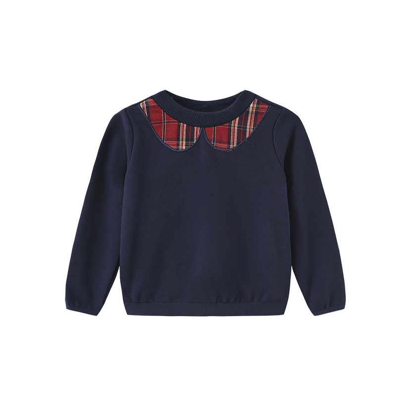 Prim Plaid Collar Sweatshirt Set