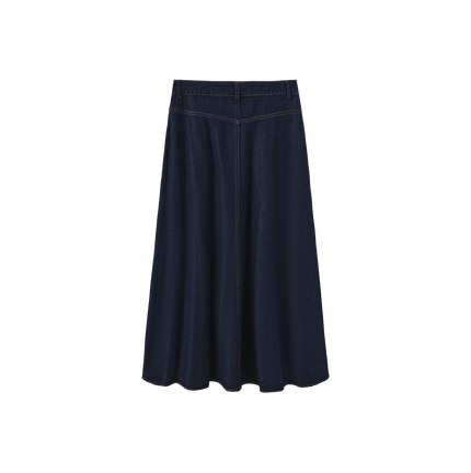 Denim Front Fly Midi Skirt
