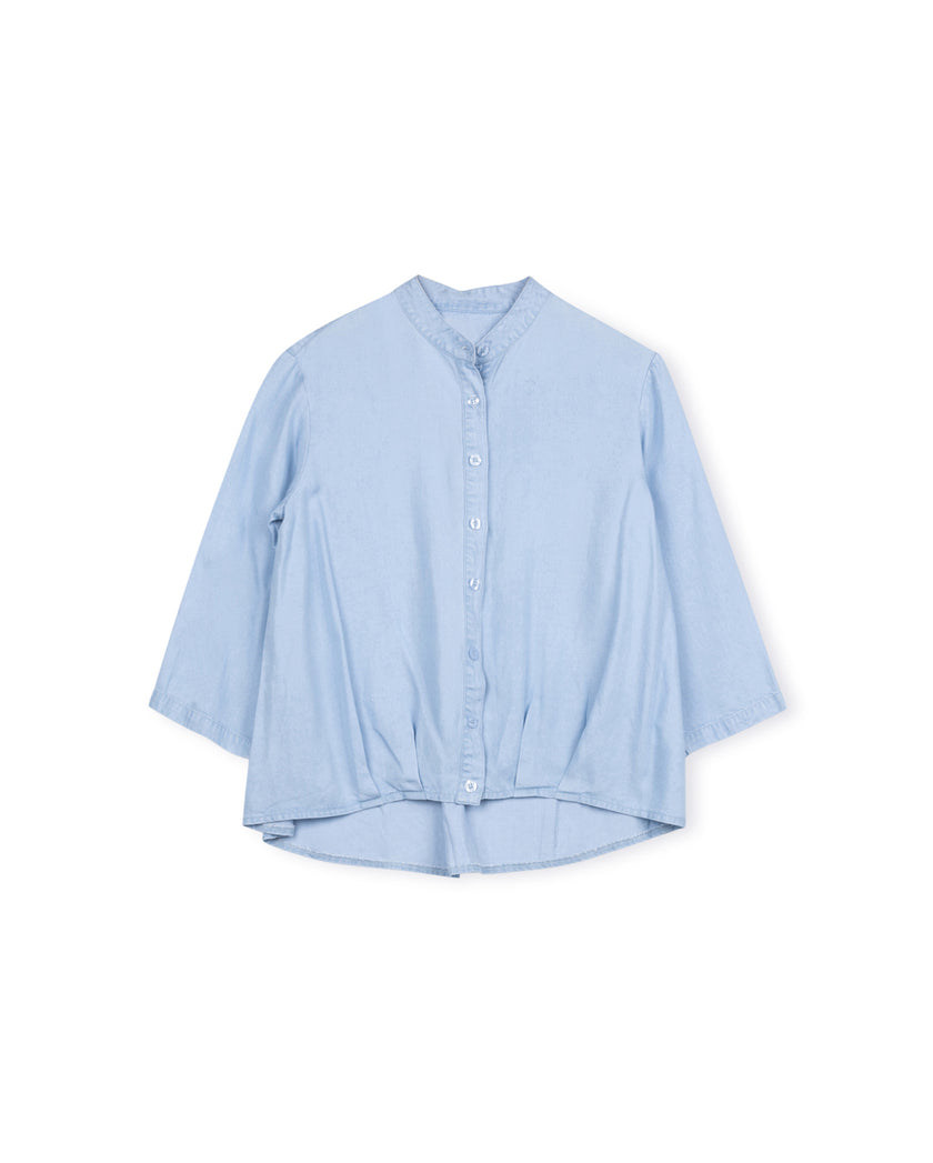 Denim High Low Button Down Detailed Top