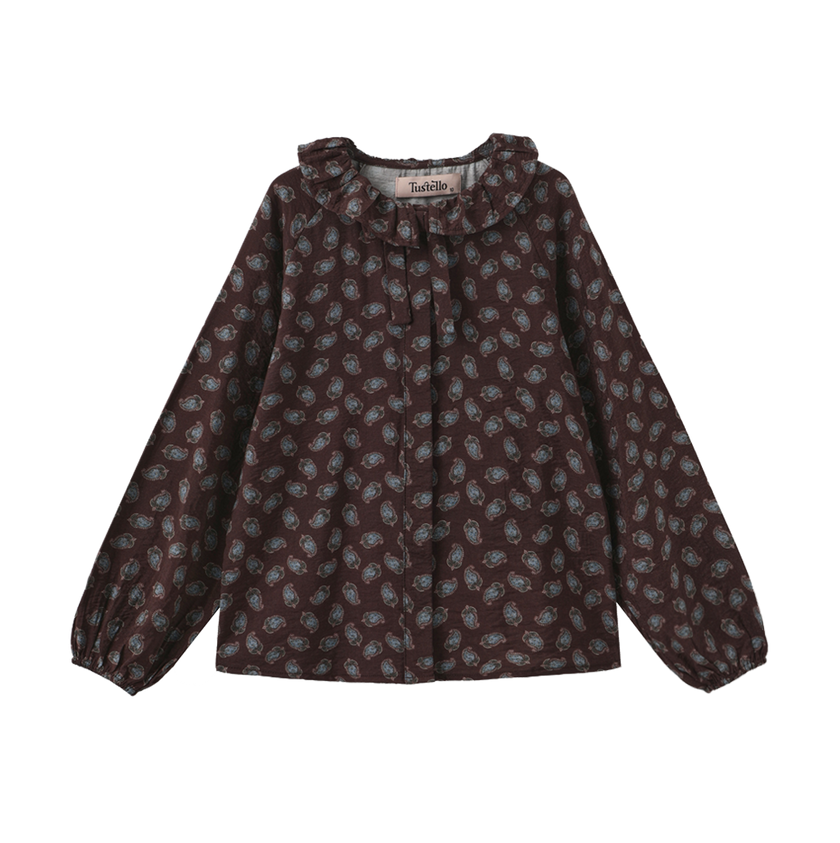 Leaf Printed Ruffle Blouse