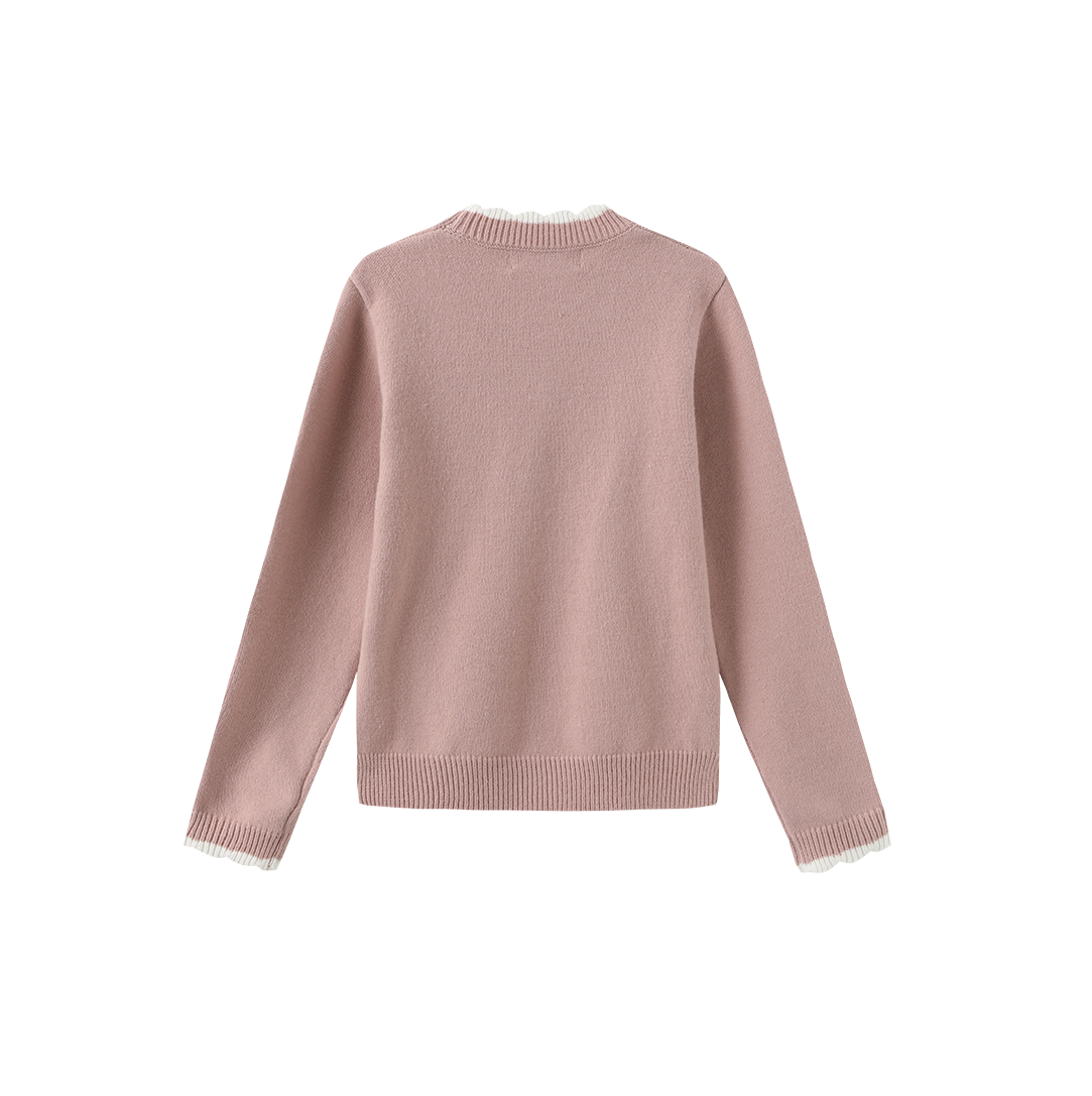 Round Tonal Knit Ruffle Sweater