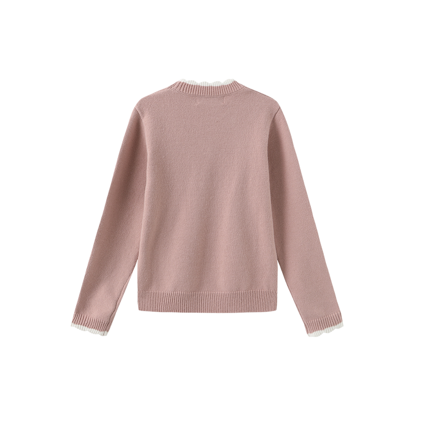Round Tonal Knit Ruffle Sweater
