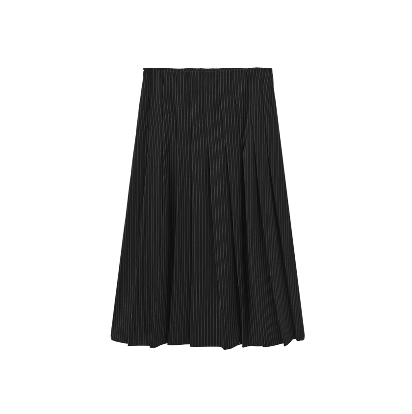 Wool Box Pleat Midi Skirt