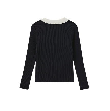 Zalli Ruffle Collar Ribbed Sweater
