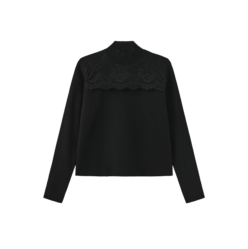 Flat Knit Lace Mock Neck Top