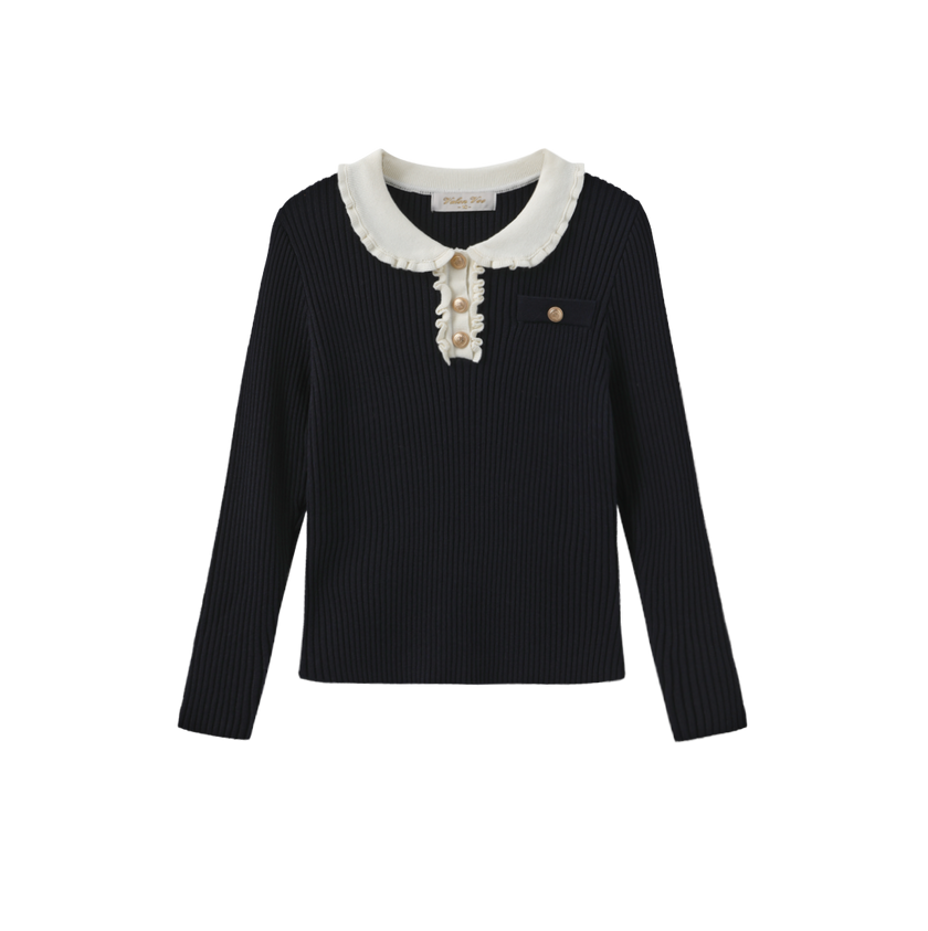Zalli Ruffle Collar Ribbed Sweater