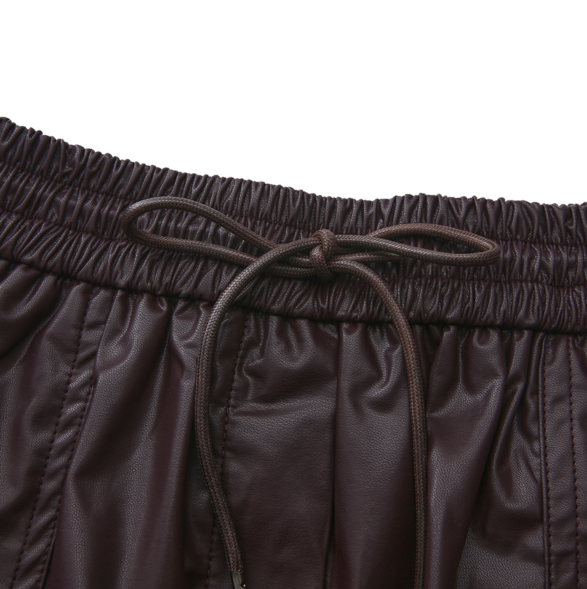 Burgundy Leather Drawstring Skirt