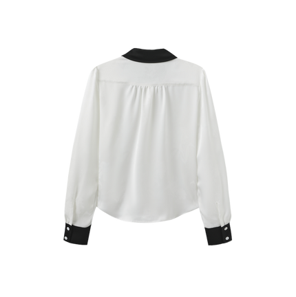 Contrast Collar Pleated Blouse