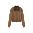 Leather Collar Knit Zip Sweater