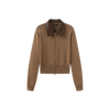 Leather Collar Knit Zip Sweater