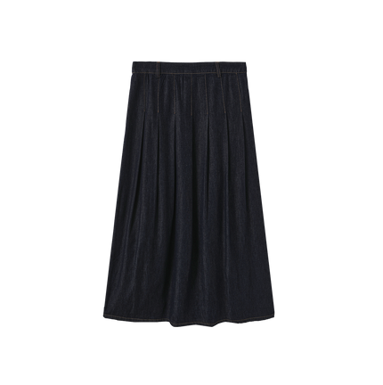 Wide Pleat Fly Denim Skirt