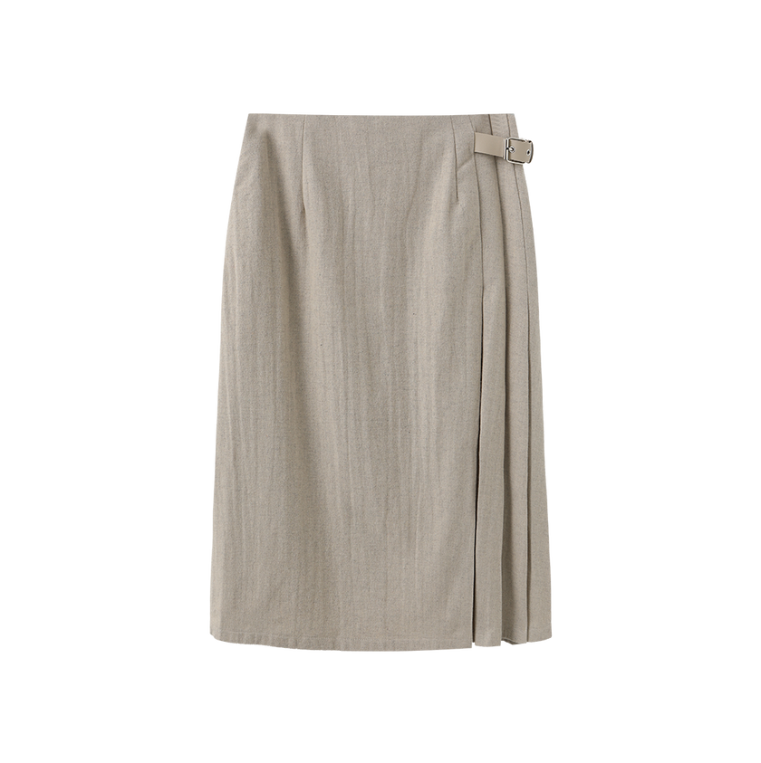 Side Pleat Wool Skirt