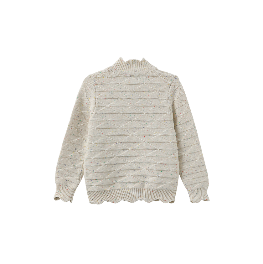 Marled Knit Scallop Trim Sweater