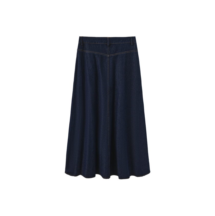Denim Front Fly Midi Skirt