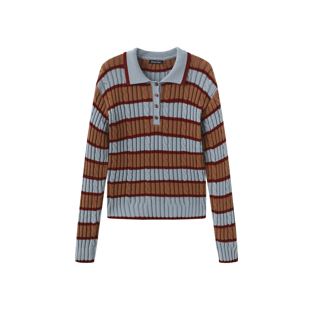 Stripe Knit Polo Shirt