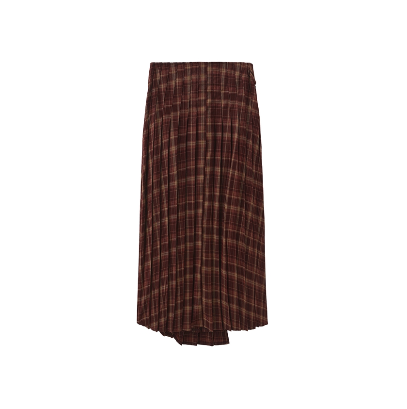 Buckle Plaid Wrap Skirt