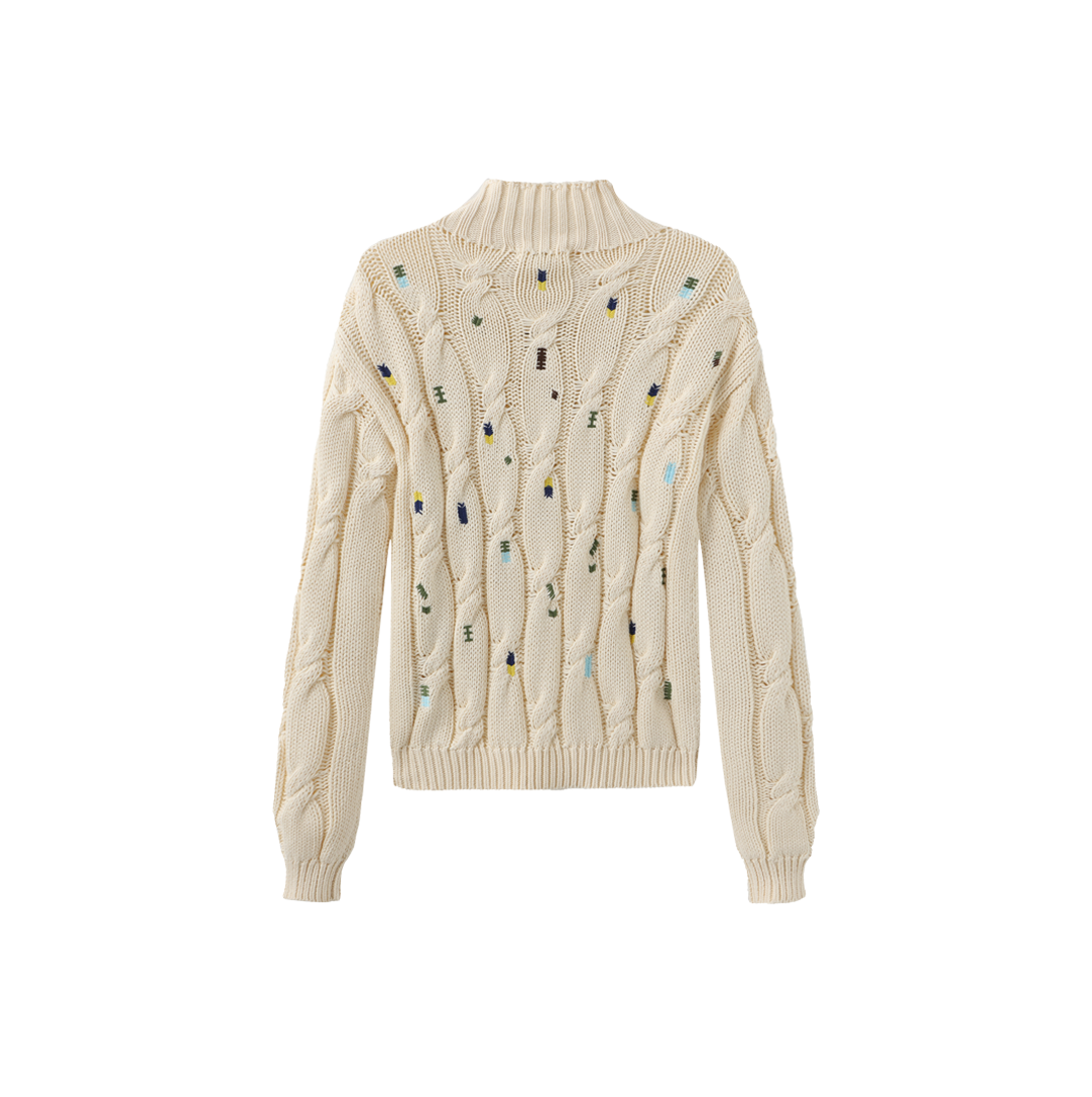Chunky Knit Embroidered Turtleneck