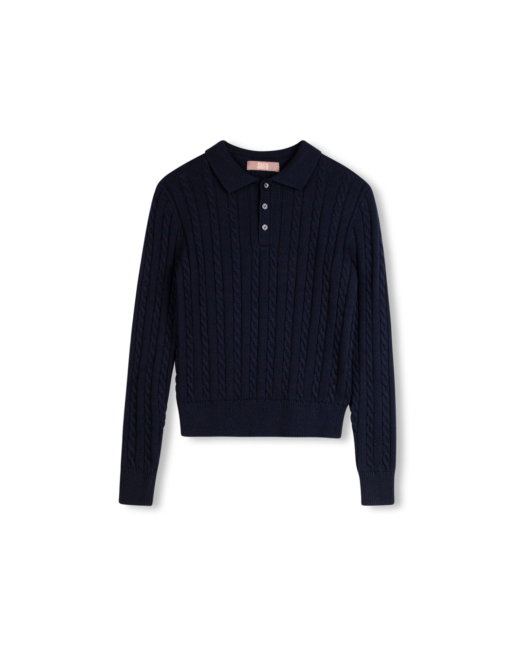 Cable Knit Long Sleeve Polo