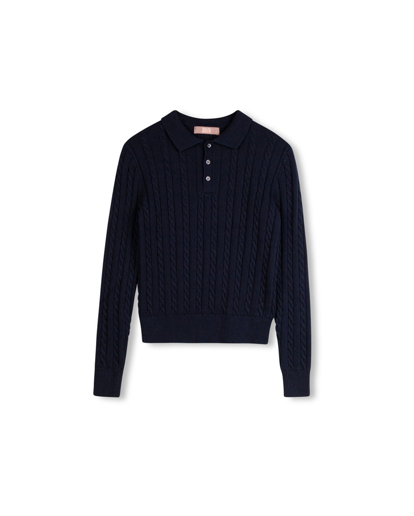 Cable Knit Long Sleeve Polo