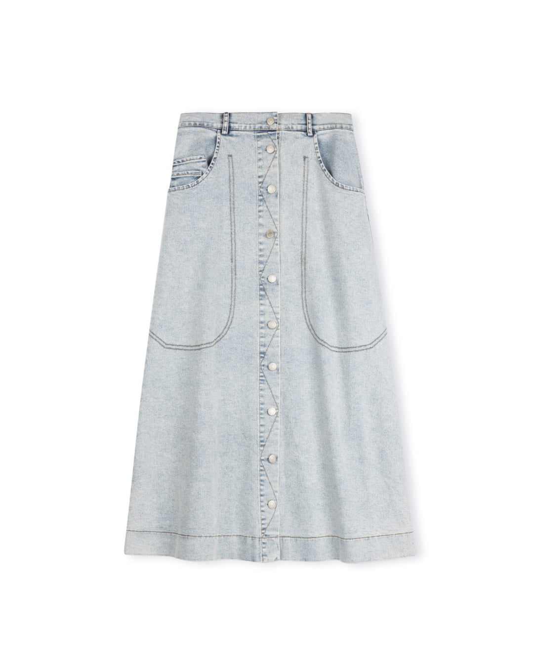 Large Pocket Detail Denim Maxi Skirt