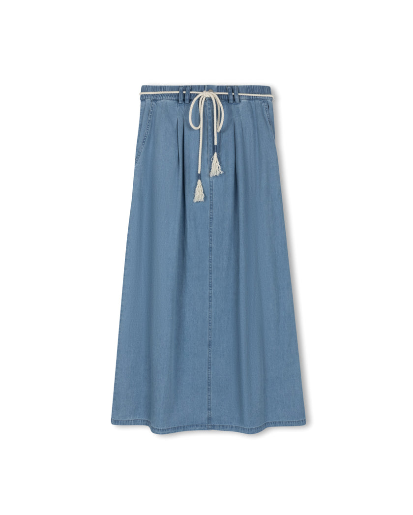 Rope Belt Denim Pleat Skirt