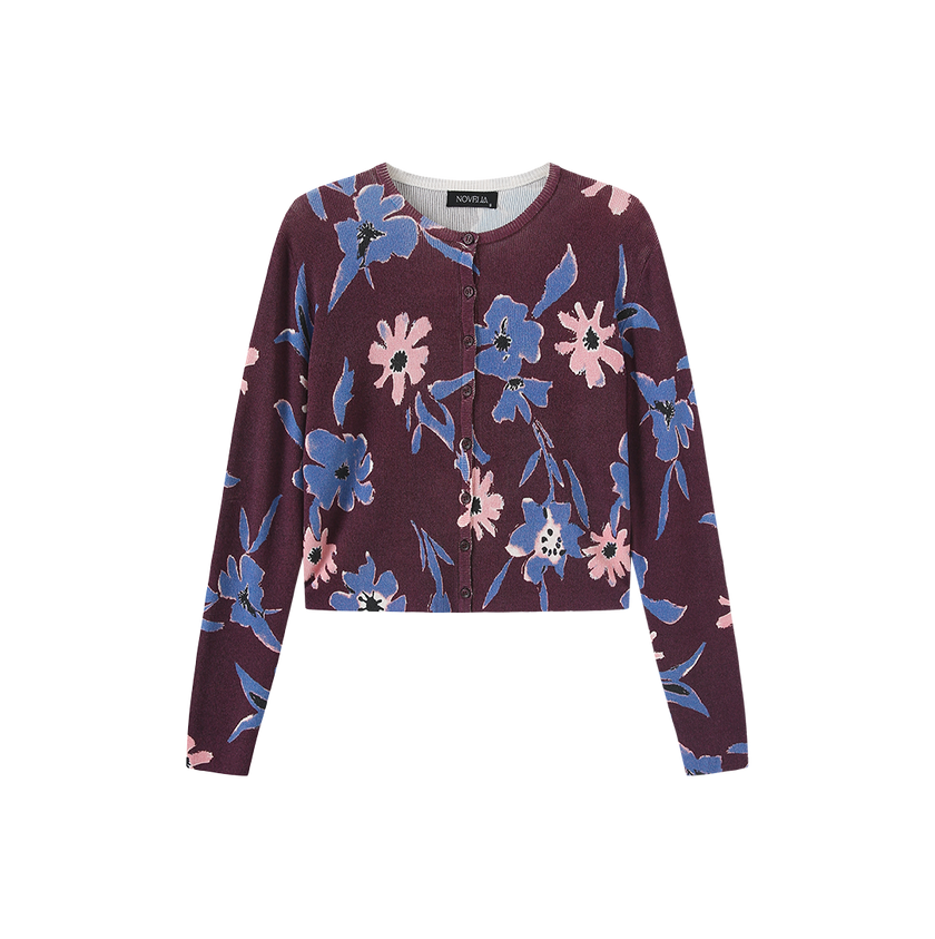 Floral Burgundy Knit Cardigan