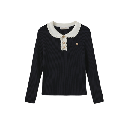 Zalli Ruffle Collar Ribbed Sweater