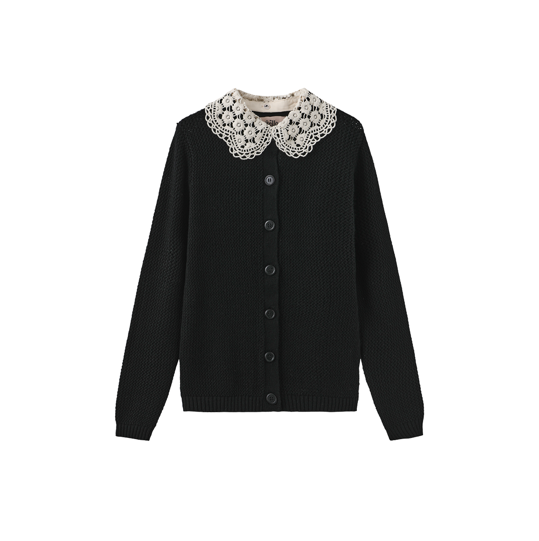 Crochet Collared Pointelle Cardigan
