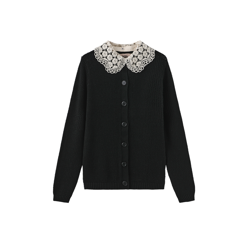 Crochet Collared Pointelle Cardigan