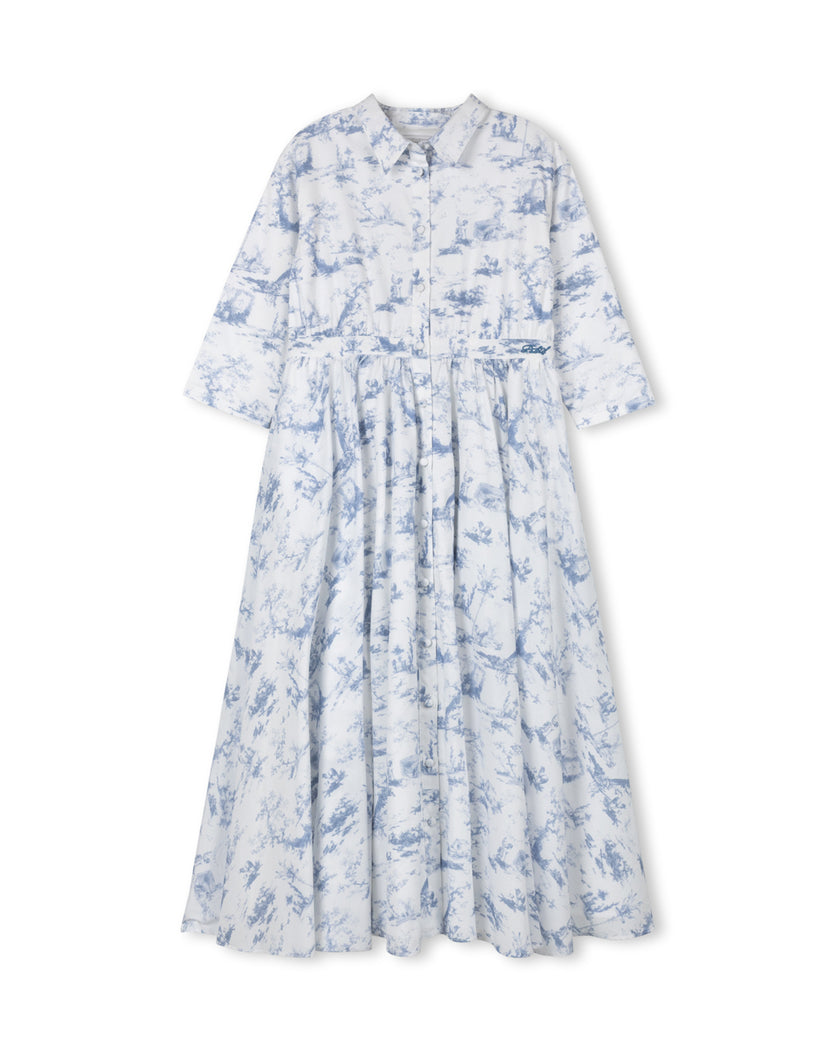 Toile Printed Button Down Dress