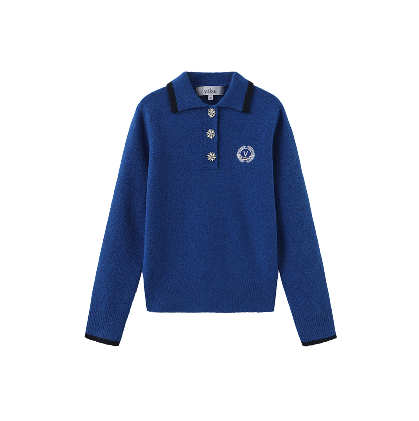 Knit Collared Crest Sweater
